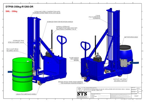 Drum Lifter- DTP08-350kg-R1260-DR - Technical Drawings (Manual Drum Lifter DTP08-350kg-R1260-DR)