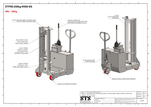 Drum Lifter - DTP08-R500-SS - Technical Drawings (Manual drum lifter DTP08-R500-SS)