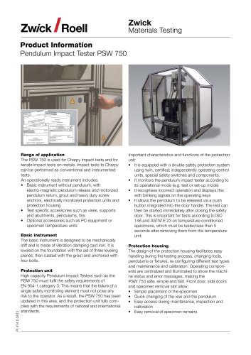 PSW 750 - Pendulum Impact Testers up to 750 Joules