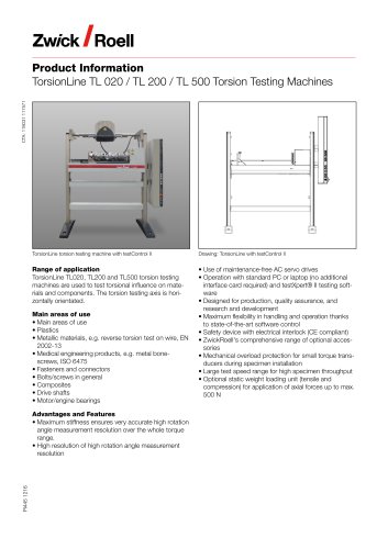 TorsionLine TL 020 / TL 200 / TL 500 Torsion Testing Machines