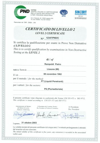 Dye penetrant Test Certificate