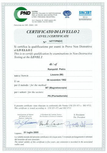 Magnetoscopic Test Certificate