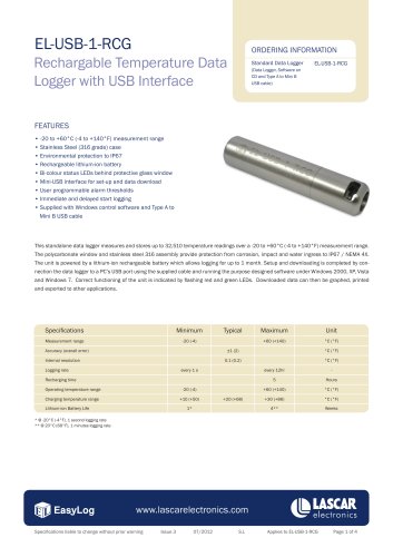 EL-USB-1-RCG, Rechargable Temperature Data Logger with USB Interface