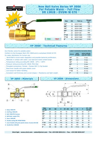 VP3000 Brass Ball Valve for Drinking Water