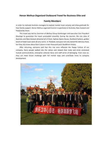 Henan Weihua Organized Outbound Travel for Business Elite and Family Members