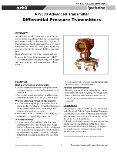 AT9000 Advanced Transmitter for Differential Pressure