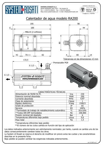 TDS - Calendador agua model RA 200