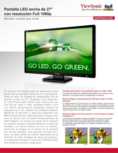 Pantalla LED ancha de 27" con resolución Full 1080p