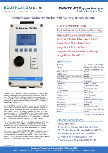 OMD-351-O2 Online Oxygen Deficiency Monitor