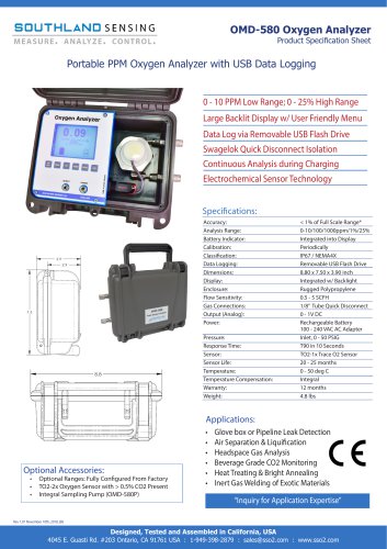 OMD-580 Portable Trace Oxygen Analyzer