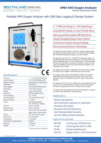 OMD-640 Portable Trace Oxygen Analyzer