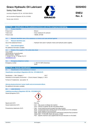 SDSHDOENEU-A, Hydraulic Oil Lubricant