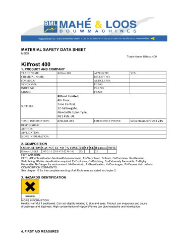 SDSKF4ENEU-A Kilfrost 400 Safety Data Sheet