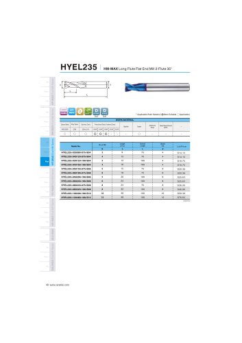 HYEL235 carbide flat mill 2F long length for hardened steel 48-65HRC helix35