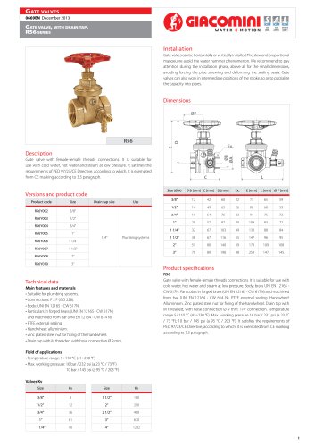 Gate valve ,  with drain tap . R56  series