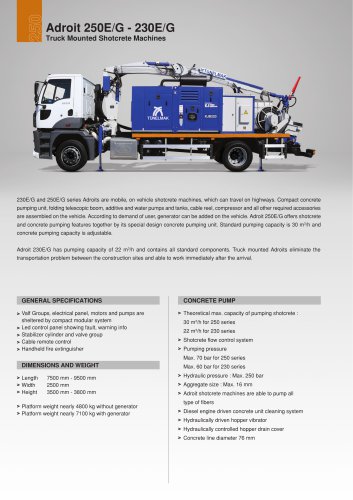 Adroit 250E/G - 230E/G Truck Mounted Shotcrete Machine