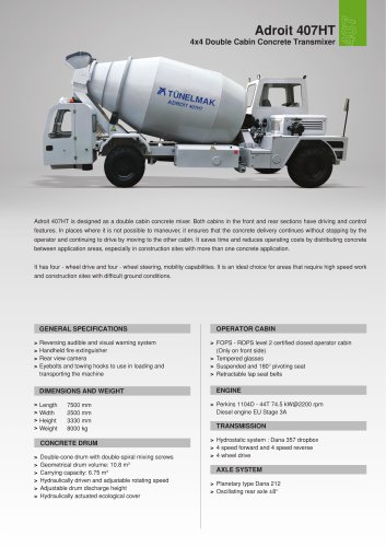Adroit 407HT 4x4 Double Cabin Concrete Transmixer