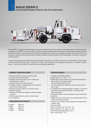 Adroit 520AH-2 4x4 Articulated Basket Platform with Fork Attachment