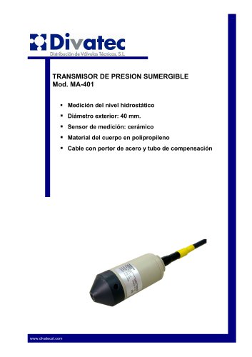 TRANSMISOR DE PRESION SUMERGIBLE   Mod. MA-401
