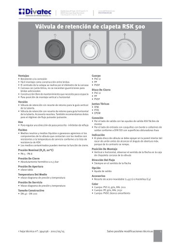 V&aacute;lvula de retenci&oacute;n de clapeta RSK 500