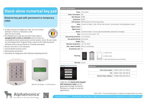 Stand-alone numerical key pad