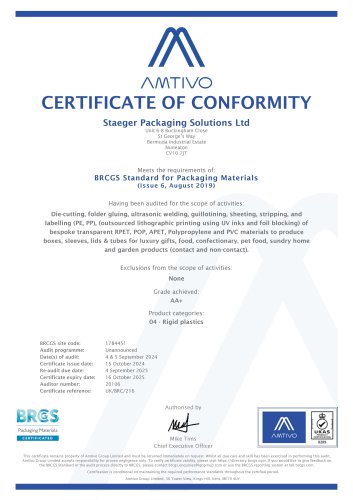 CERTIFICATE OF CONFORMITY