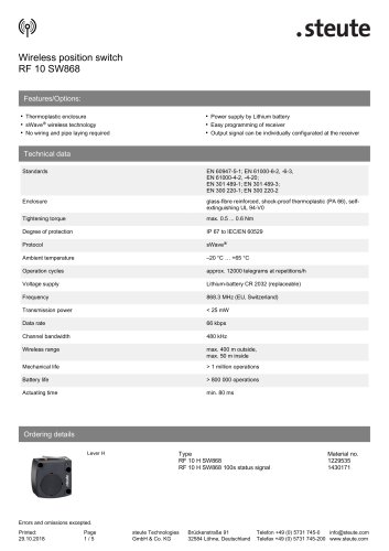 Wireless position switch RF 10 SW868