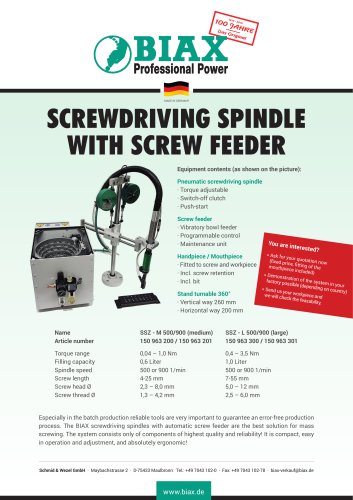 Screwdriving spindle with screw feeder