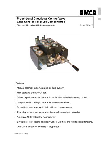 APV-22  - Electrical, Manual and Hydraulic operation