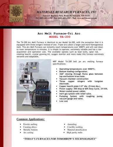 Arc Melt Furnace -Tri Arc MODEL TA - 200