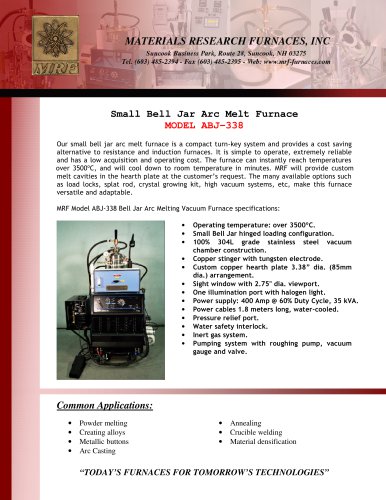 Small Bell Jar Arc Melt Furnace MODEL ABJ - 338