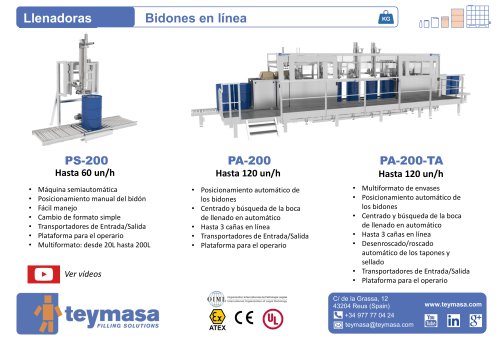 Llenadora de bidones en línea