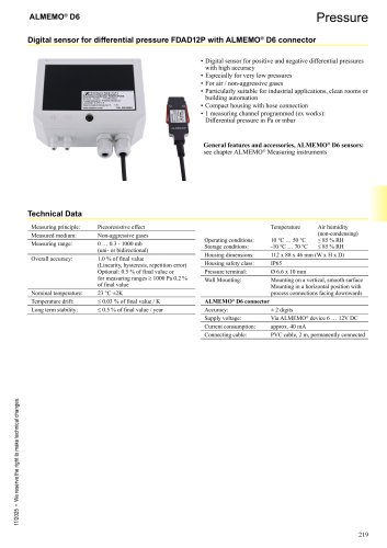 Digital sensor for differential pressure FDAD12P