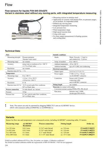 Flow sensors for liquids in stainless steel FVA 645-GVxQT5 