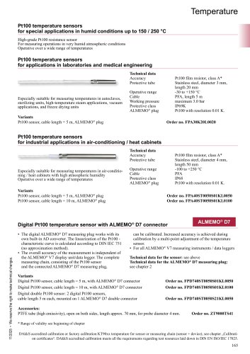Pt100 temperature sensors for special applications