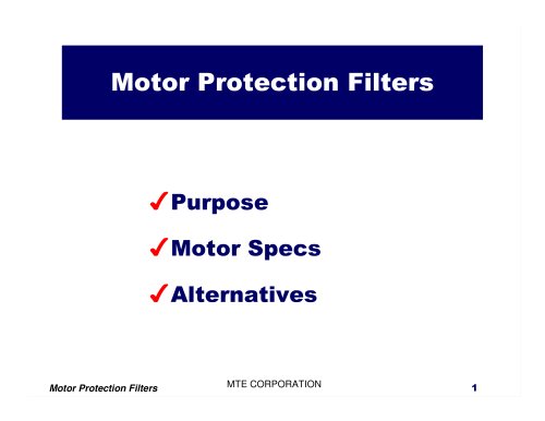 Motor Protection Filter Tutorial