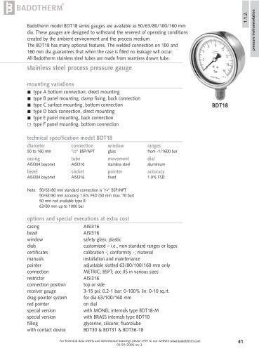 BDT18 - All stainless steel pressure gauge