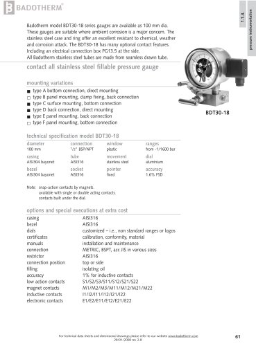 BDT30-18 - All stainless steel fillable contact gauge