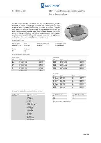 BRF flush diaphragm exotic wetted parts flanged type