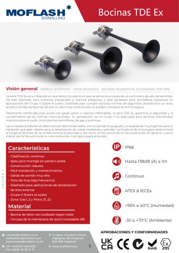 Ficha técnica - Bocina acústica TDE Ex