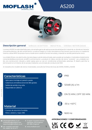 Ficha técnica - Sirena motorizada AS200