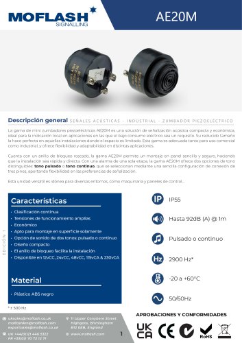 Ficha técnica - Zumbador AE20M