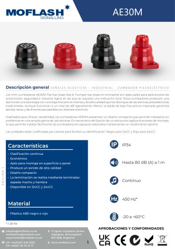 Ficha técnica - Zumbador AE30M