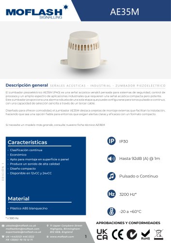 Ficha técnica - Zumbador AE35M