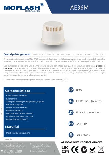 Ficha técnica - Zumbador AE36M