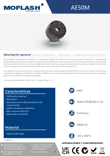 Ficha técnica - Zumbador AE50M