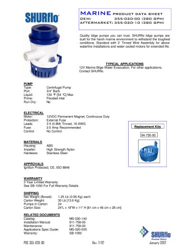 Commercial Bilge Pumps 380 Bilge Pump (12 VDC) 380 GPH