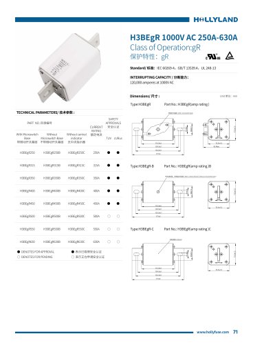 gR FUSE H3BEgR 1000V AC 250A-630A