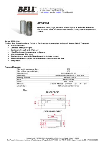 350 SERIES - IN LINE FILTERS