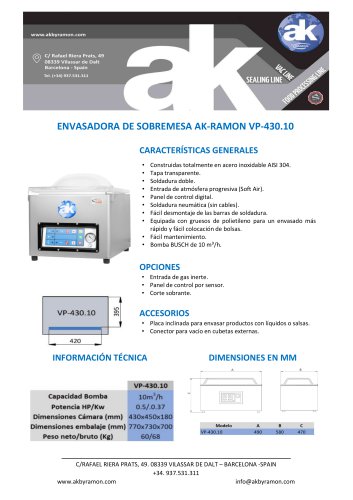 ENVASADORA DE SOBREMESA AK-RAMON VP-430.10